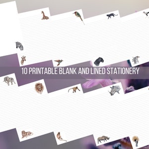 JW Papelería para escribir cartas, Ilustraciones de animales en acuarela / 10 Papelería imprimible en blanco y forrada / Descarga digital