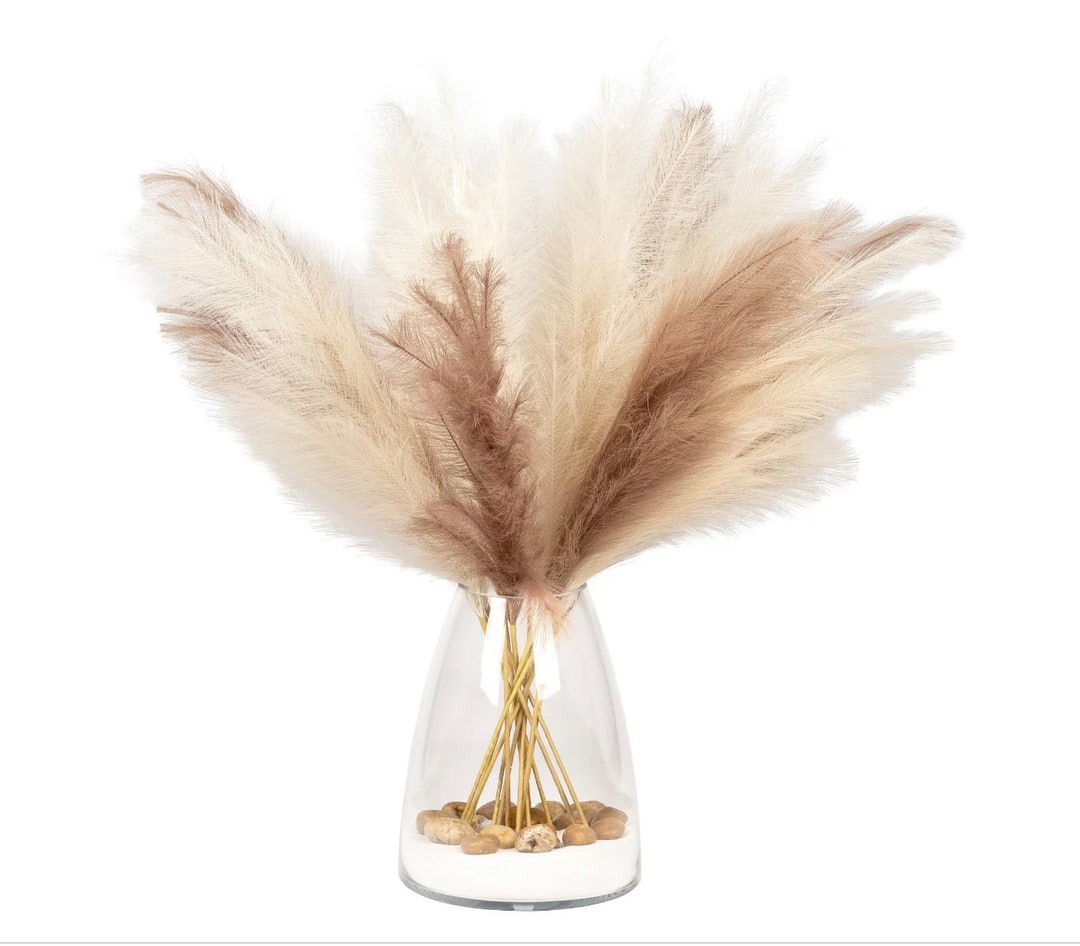 Beautiful Faux Pampas Arrangement, Vase, Sand and Rocks Included, Boho ...