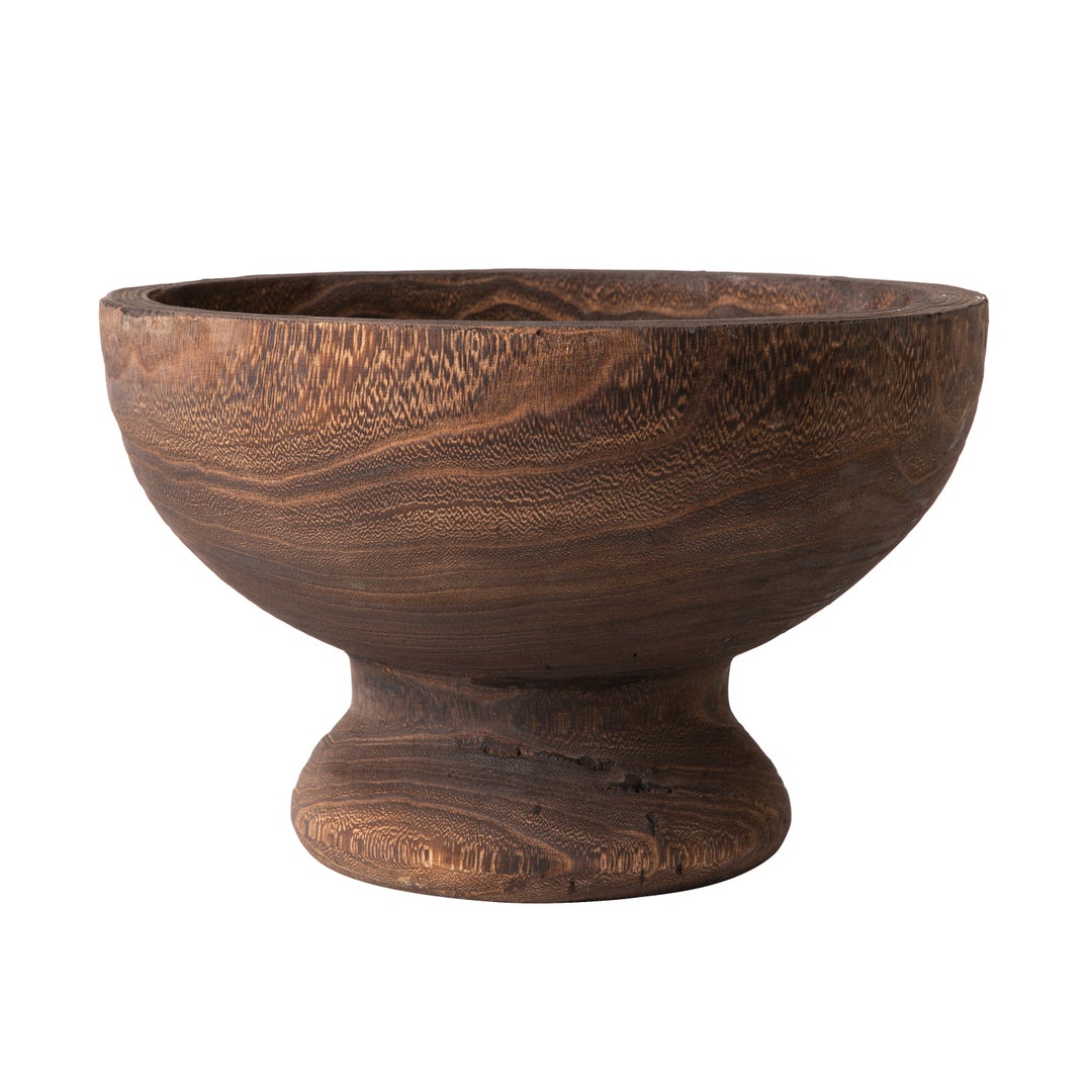 12 Dark Wood Compote Bowl, Paulownia Wood Vase, Wood Bowl, Paulownia