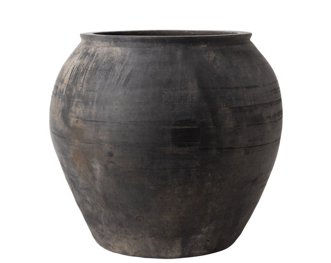 Large Vintage Black/grey Clay Pot, Grey Vintage Pot, Black Vintage Pot, Clay Pot, Antique Pot