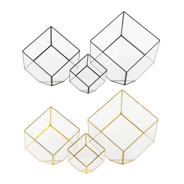 Gold or Black Geometric Terrarium, Metal Terrarium, Glass Terrarium