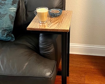 Side Table Solid Wood and Metal Alloy Legs Slide Under Couch