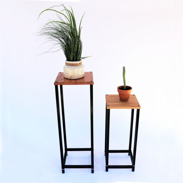 Plant Stand, 11x11",  Solid Wood and Metal Alloy, Two Heights Available