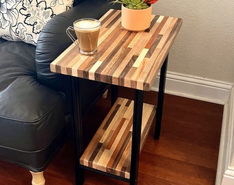 Reclaimed Wood Narrow Side Table, Black Aluminum Frame
