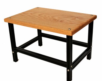 One Step Stool,  Solid wood and black aluminum, Hardwood, Handmade, Industrial style