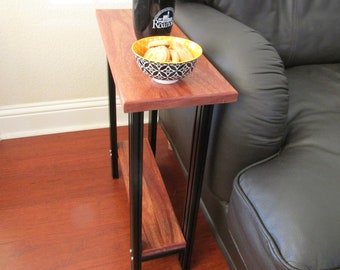 7" Slim table, Hardwood and Metal, Narrow Side Table, End Table, Customizable Height