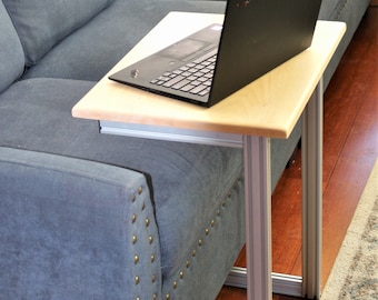 Solid Wood Laptop Bed Tray, C-Shape Sofa Table, Aluminum Frame, TV Dinner Desk