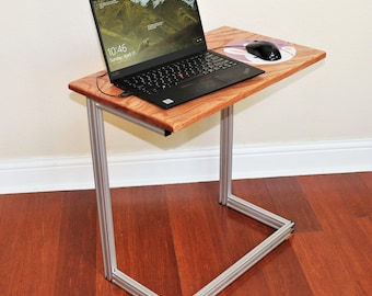 Couch Desk, Slide Under Sofa Laptop Table, Wood Aluminum Work From Home Side Table