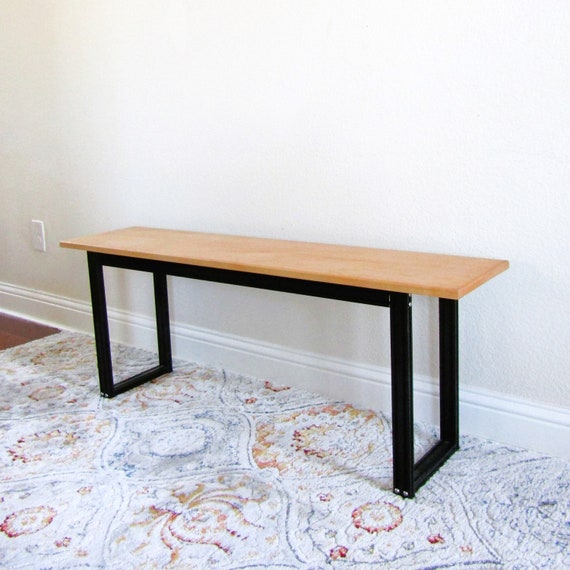 Handmade Wood Bench, Walnut Oak Ash Maple + Aluminum, Modern Rustic Living Room Bench