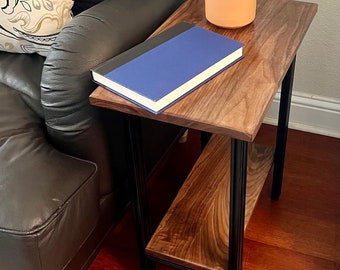 11" Slim table, Hardwood and Metal, Narrow Side Table, End Table, Customizable Height