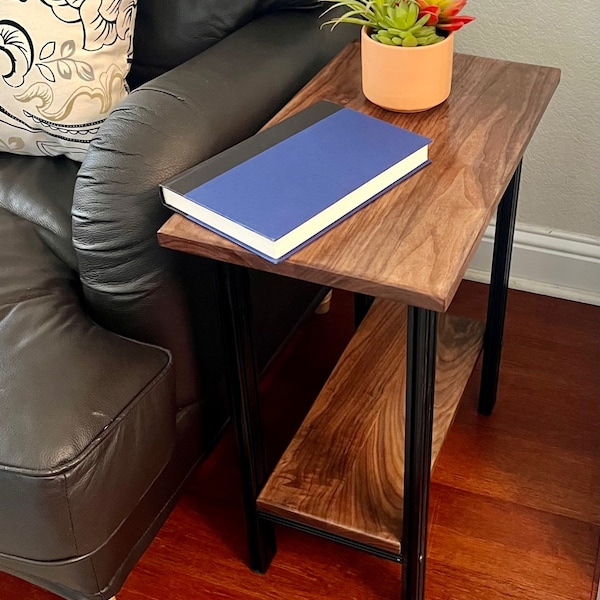 11" Slim table, Hardwood and Metal, Narrow Side Table, End Table, Customizable Height
