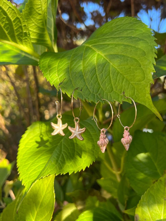 Hoop earrings rose gold shell starfish beach summer vibes chic