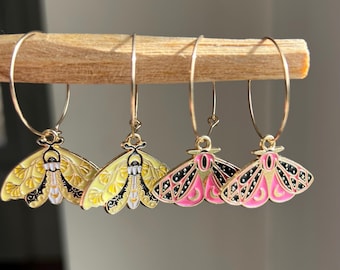 Creolen in Gold magisch fairy Nachtfalter Schmetterling Charm Gelb und Rosa night fairy