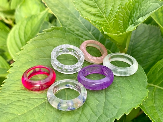 Rings made of resin epoxy resin pink purple pink real flowers