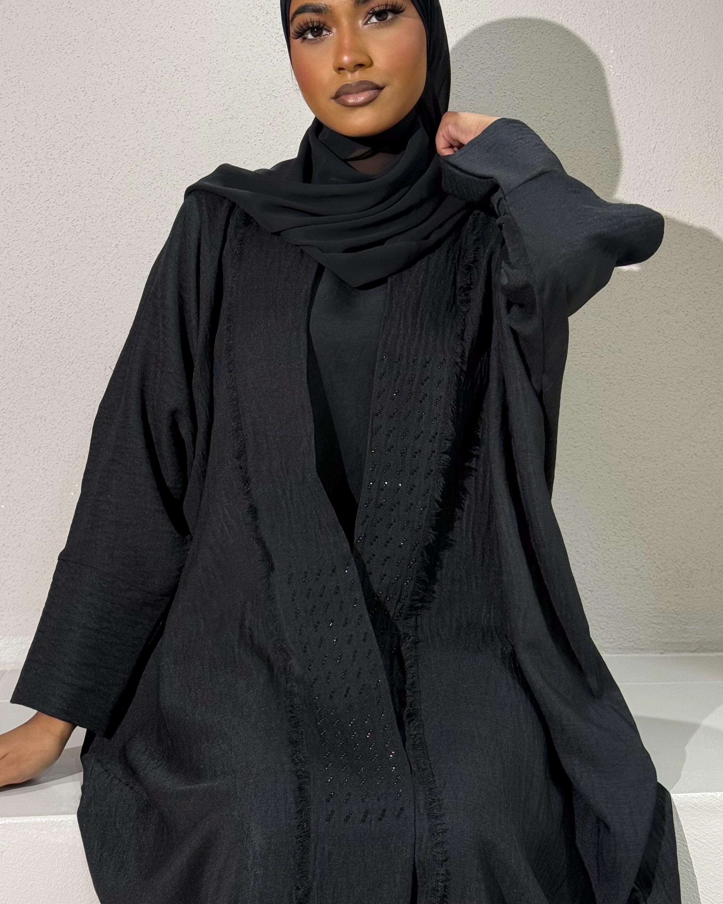 Ramadan Three-piece Fringed Abaya Set: Butterfly Abaya, Silky
