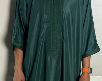 Emerald Green Moroccan Thobe: Premium Soft Cotton Blend