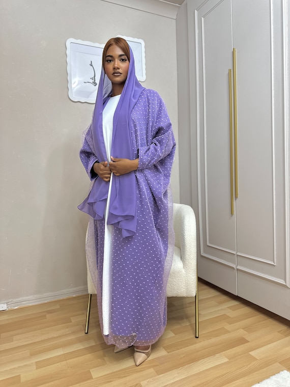 Purple Organza Abaya Set