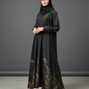 Eid Luxurious Floral Abaya in Cloche-Cut (Gold)