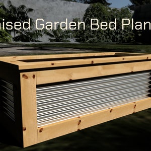 Raised Garden Bed Plans DIY, Corrugated metal Raised Garden Bed With Wood Frame, Outdoor Planter Box Plans PDF