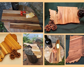 Any State-shaped Teak Charcuterie or Cutting Board, Serving Tray, personalized