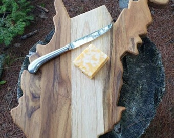 West Virginia state-shaped Teak Charcuterie or Cutting Board, Serving Tray, personalized