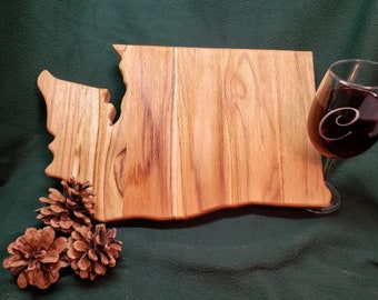 Washington state-shaped Teak Charcuterie or Cutting Board, Serving Tray, personalized