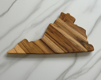 Virginia state-shaped Teak Charcuterie or Cutting Board, Serving Tray, personalized