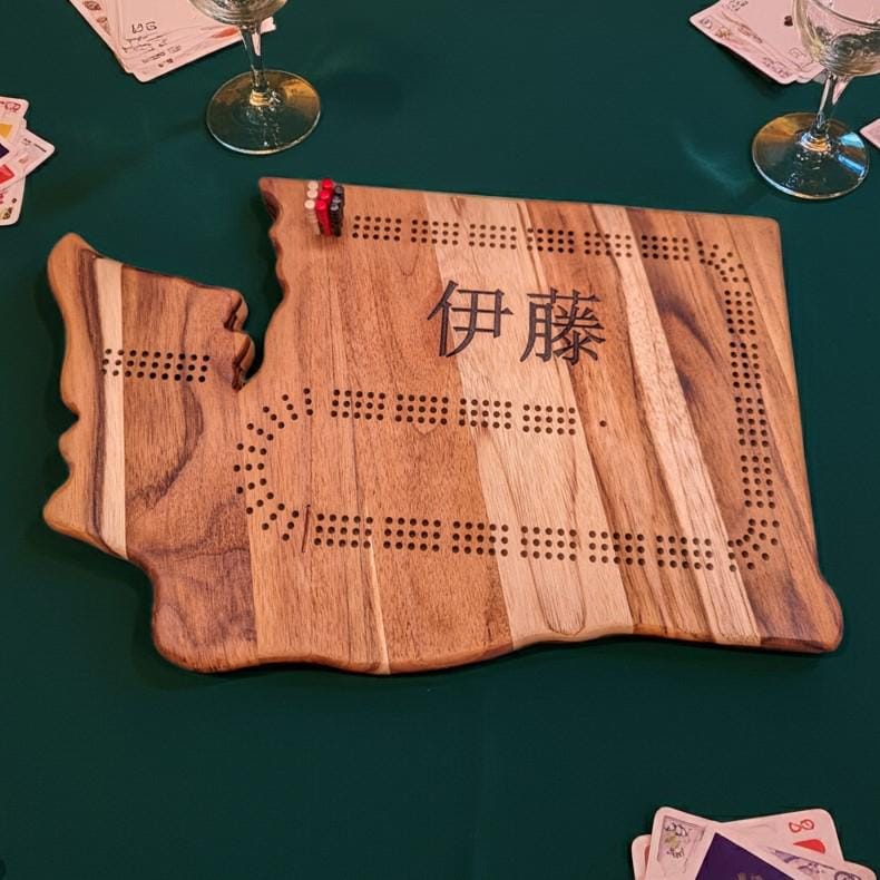 Any State Shaped Cribbage Board - Teak, Personalized