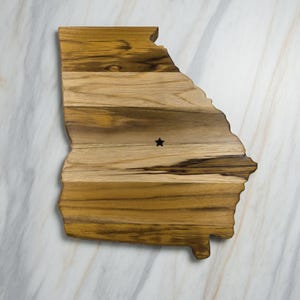 Georgia state-shaped Teak Charcuterie or Cutting Board, Serving Tray, personalized