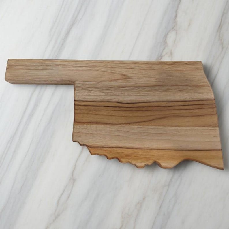 Oklahoma state-shaped Teak Charcuterie or Cutting Board, Serving Tray, personalized
