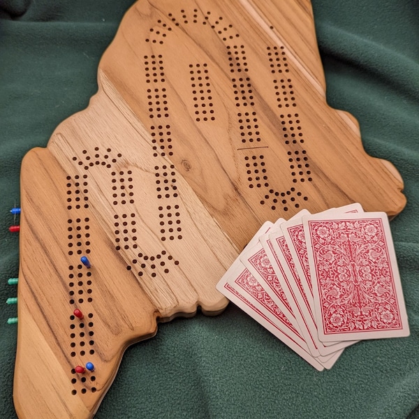 State Shaped Teak Cribbage Board, personalized