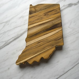 Indiana state-shaped Teak Charcuterie or Cutting Board, Serving Tray, personalized