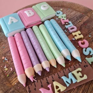 School enrollment cake topper pens ruler books fondant with name cake decoration first day of school school cone party girls/boys cake decoration