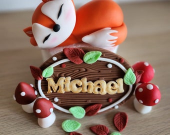 Fondant Figuren, Süße Fuchs Set mit Namenschild Tortentopper