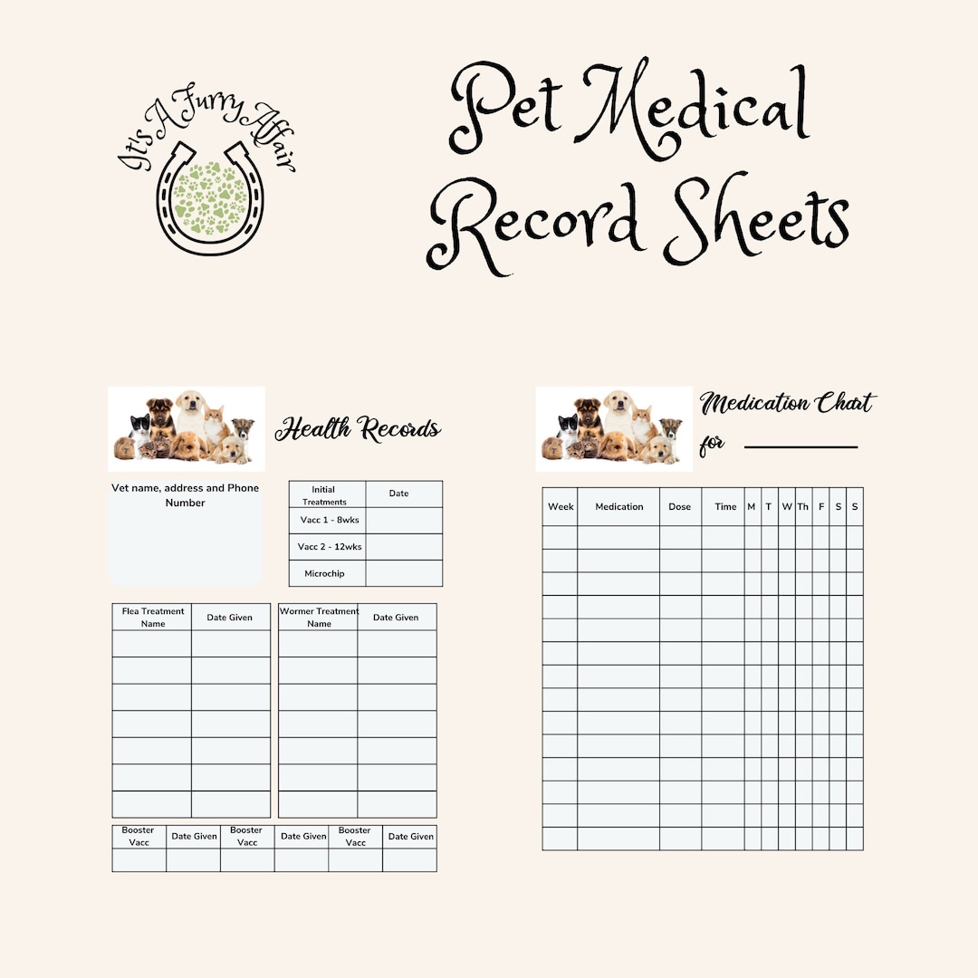 Pet Medical Record Sheet // Printable Pet Medical Record, Dog Pet Medical Record Sheet // Printable Pet Medical Record, Dog