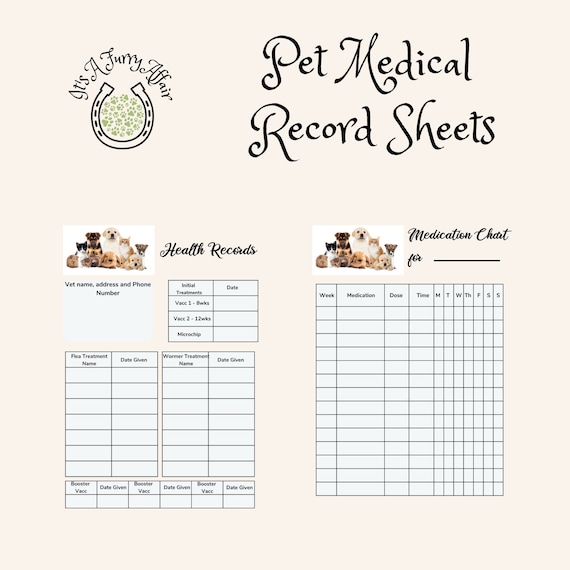 Pet Medical Record Sheet // Printable Pet Medical Record Dog Etsy