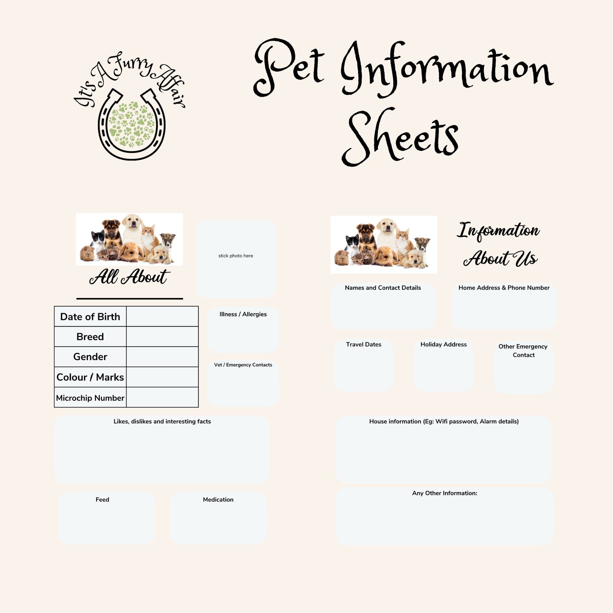 Printable Pet Planner //fillable Pet Planner, Pet Care Planner, Pet