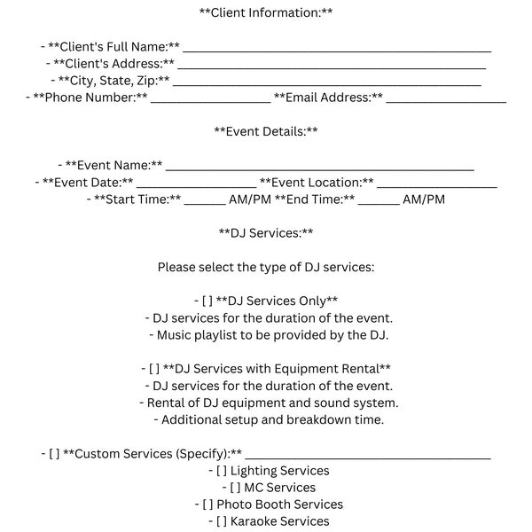 DJ Contract Agreement - Customizable Template