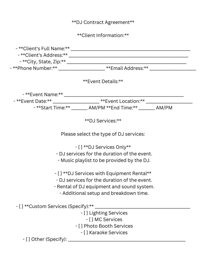 DJ Contract Agreement - Customizable Template - Etsy