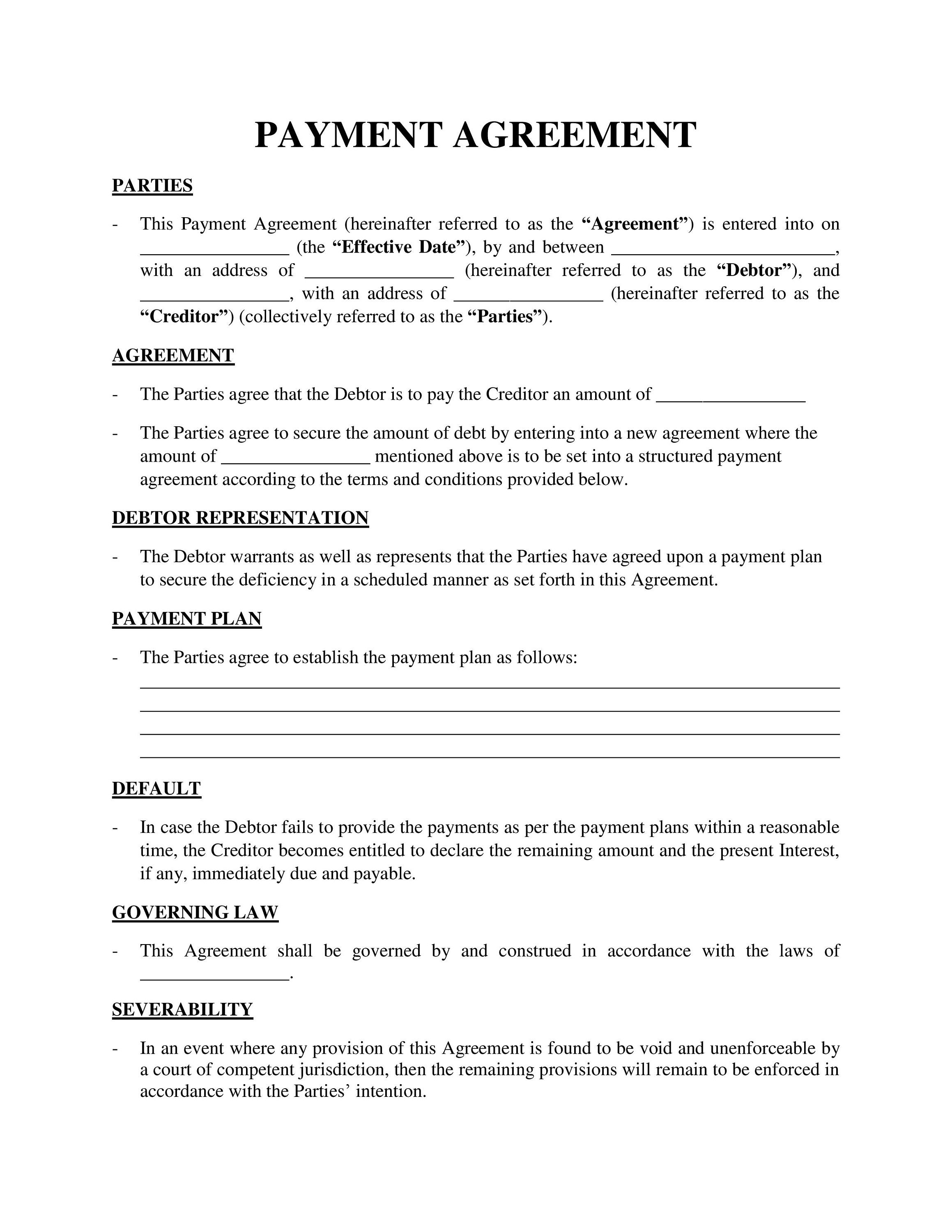 Payment agreement template etsy