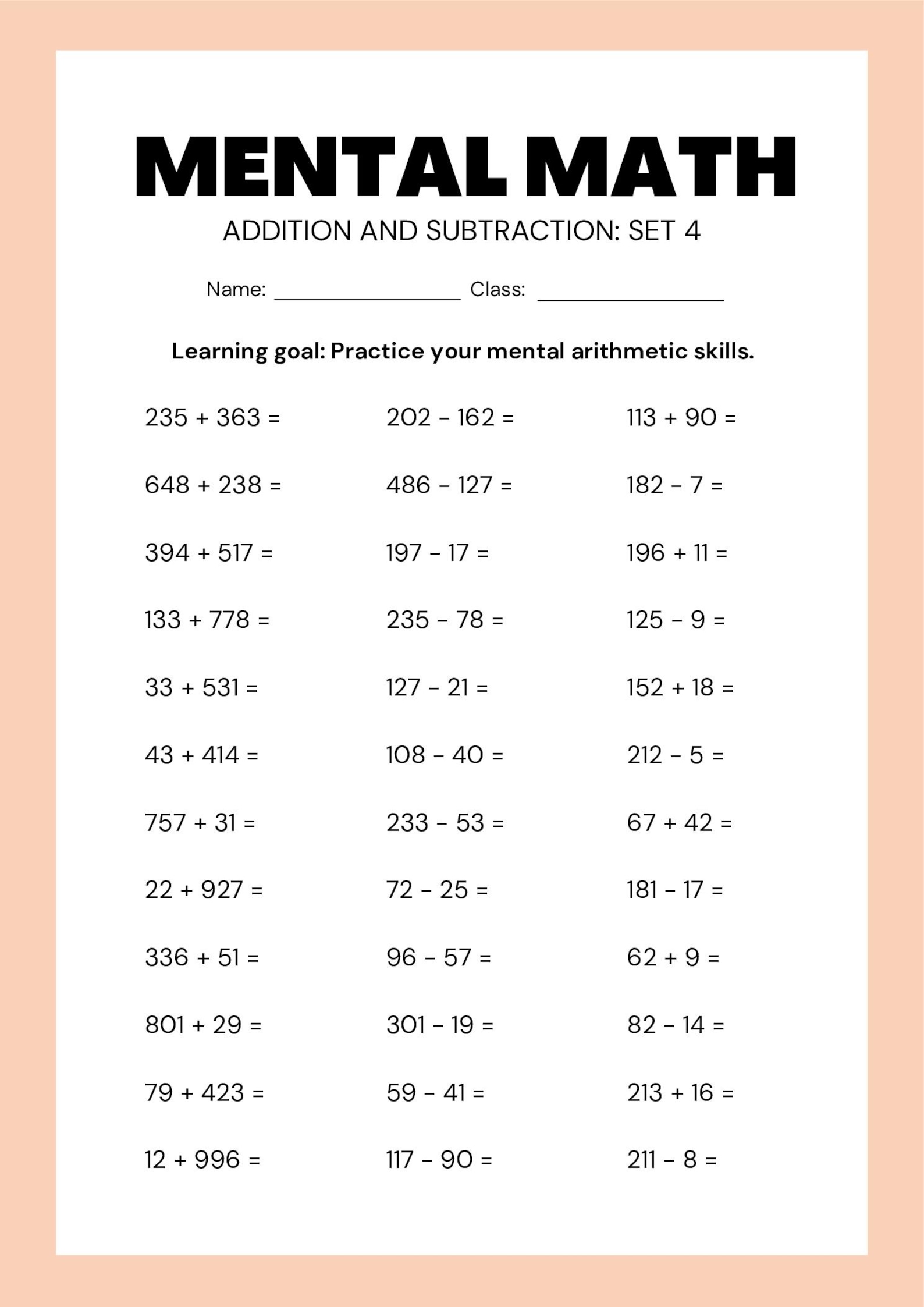 Colorful Math Addition & Subtraction Worksheets 8page Printable for