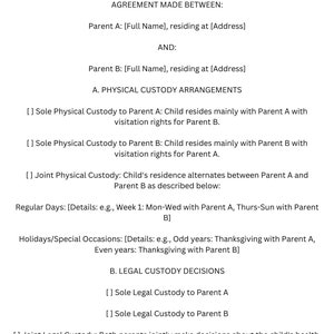Comprehensive Child Custody Agreement – Instant Download
