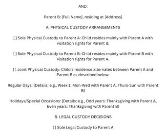 Comprehensive Child Custody Agreement – Instant Download