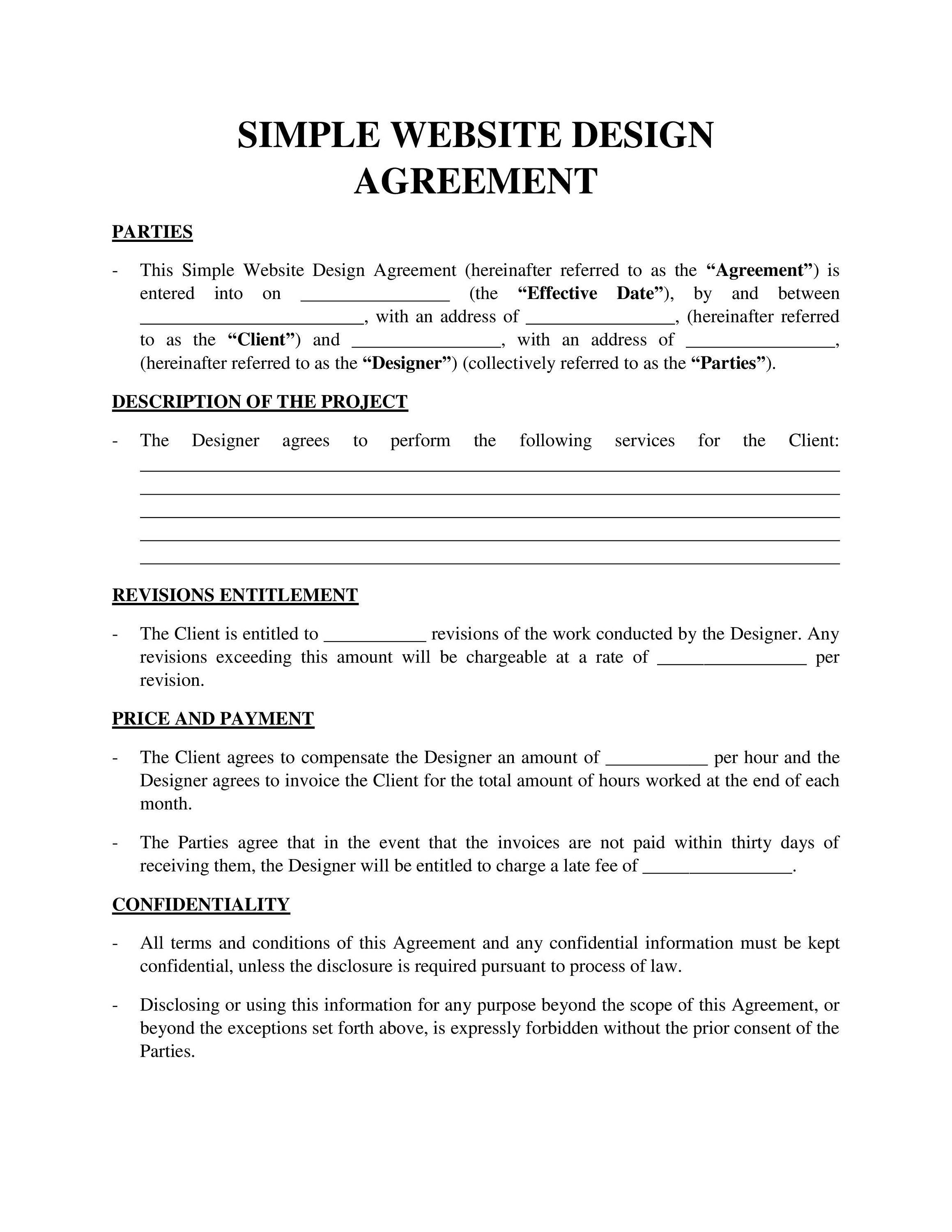 Simple website design agreement template etsy