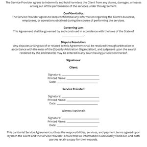 Image 1 for Janitorial Service Agreement Template
