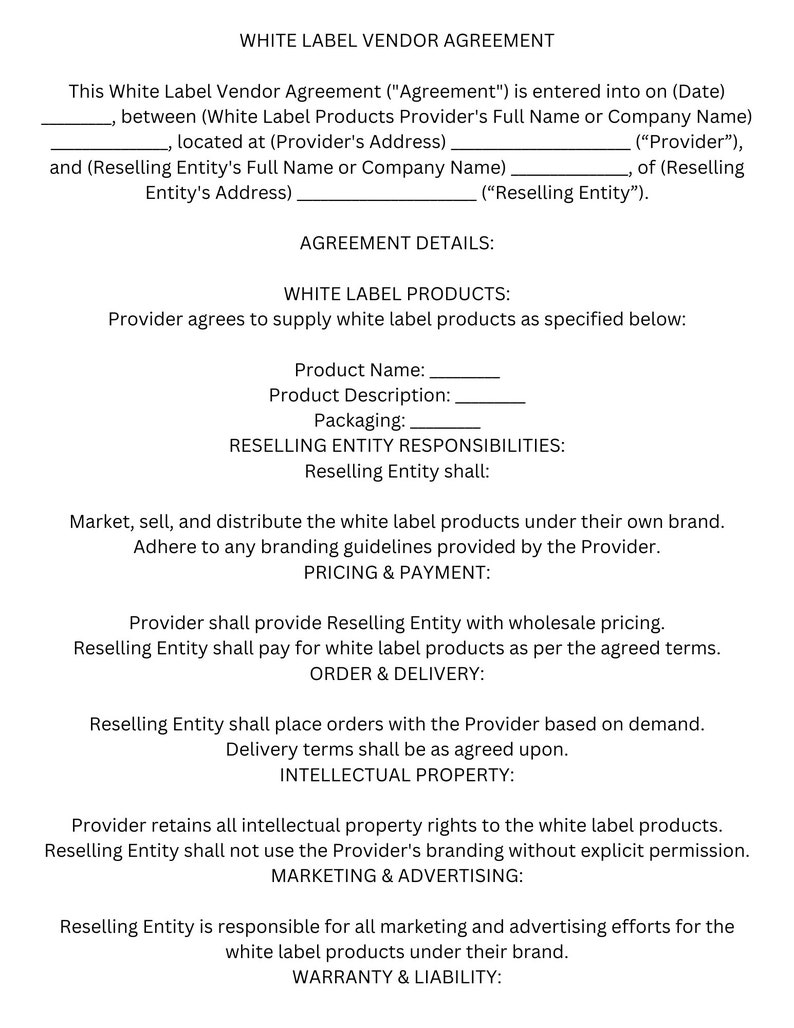 White Label Vendor Agreement Template Etsy White Label Vendor Agreement Template Etsy