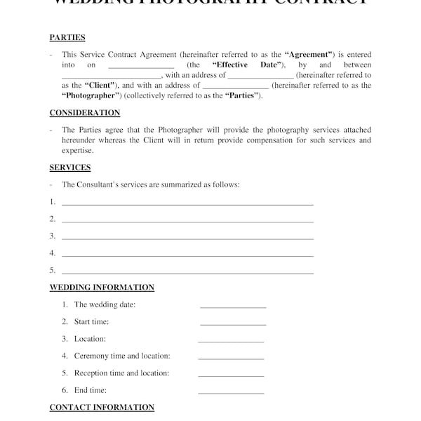 Wedding-Photography-Contract-Template, Instant Download