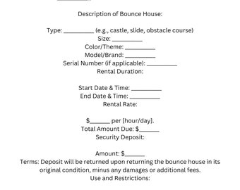 Bounce House Rental Agreement Template Digital Download: