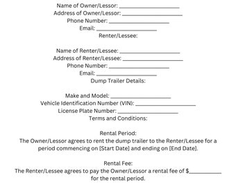 Dump Trailer Rental Agreement Template
