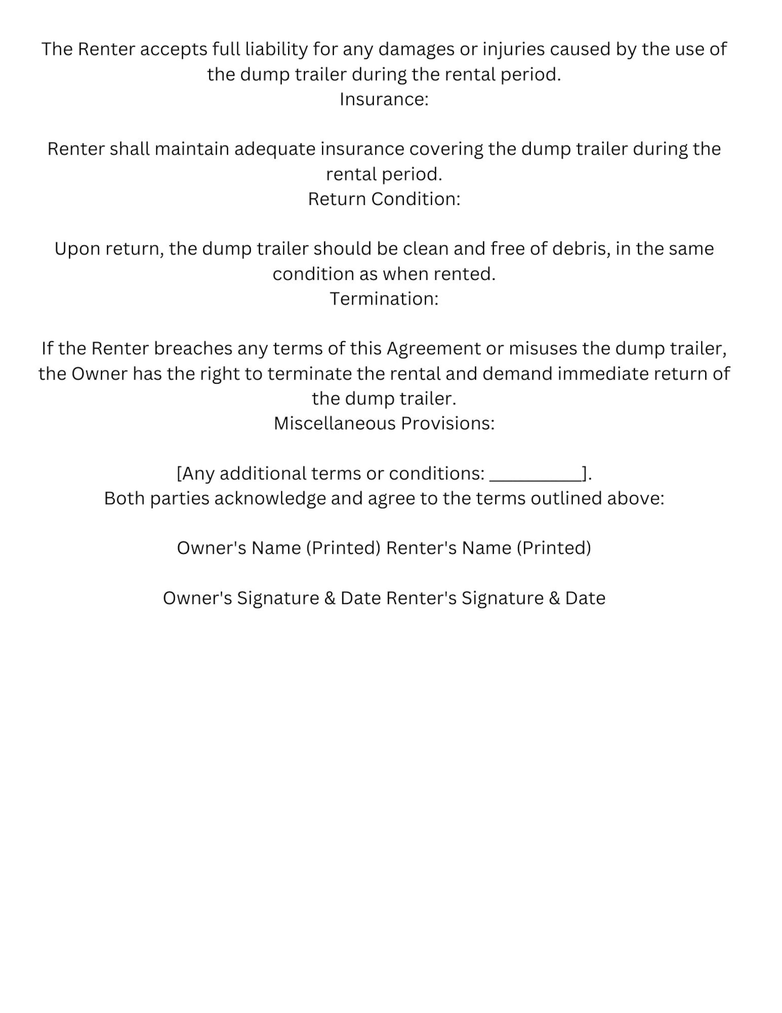 Dump Trailer Rental Agreement template Digital Download: Etsy